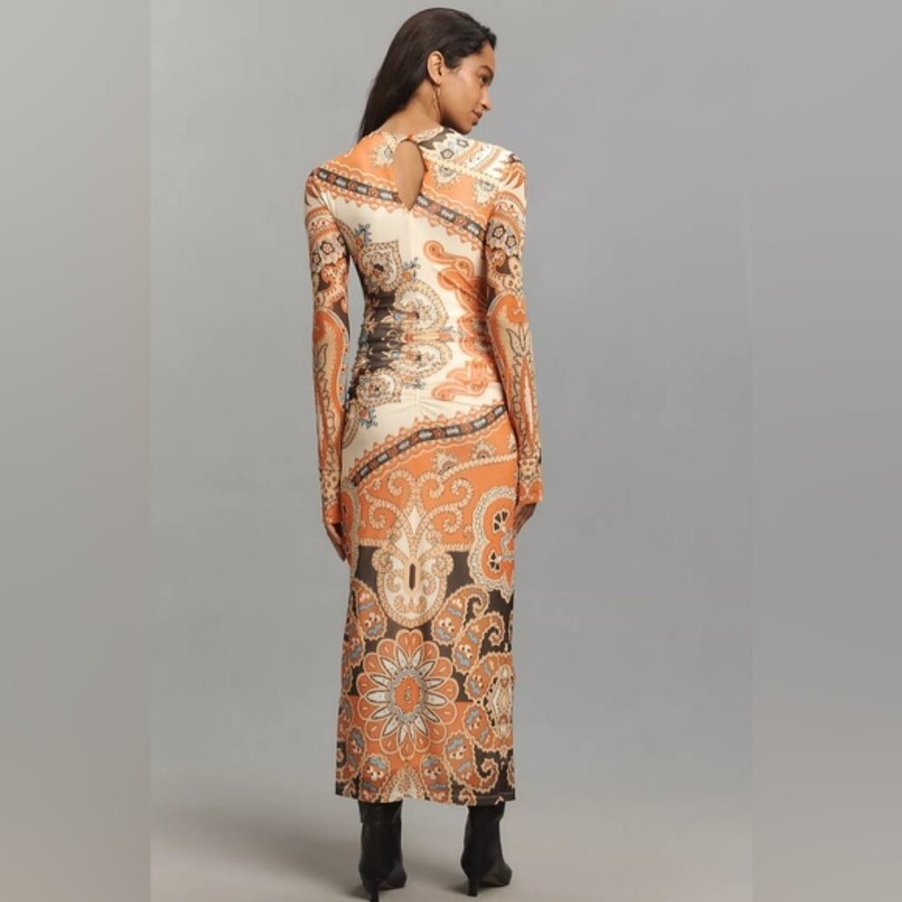 NWT Size XL - Farm Rio Long-Sleeve Mock-Neck Mesh Slim Midi Dress - Picture 7 of 16